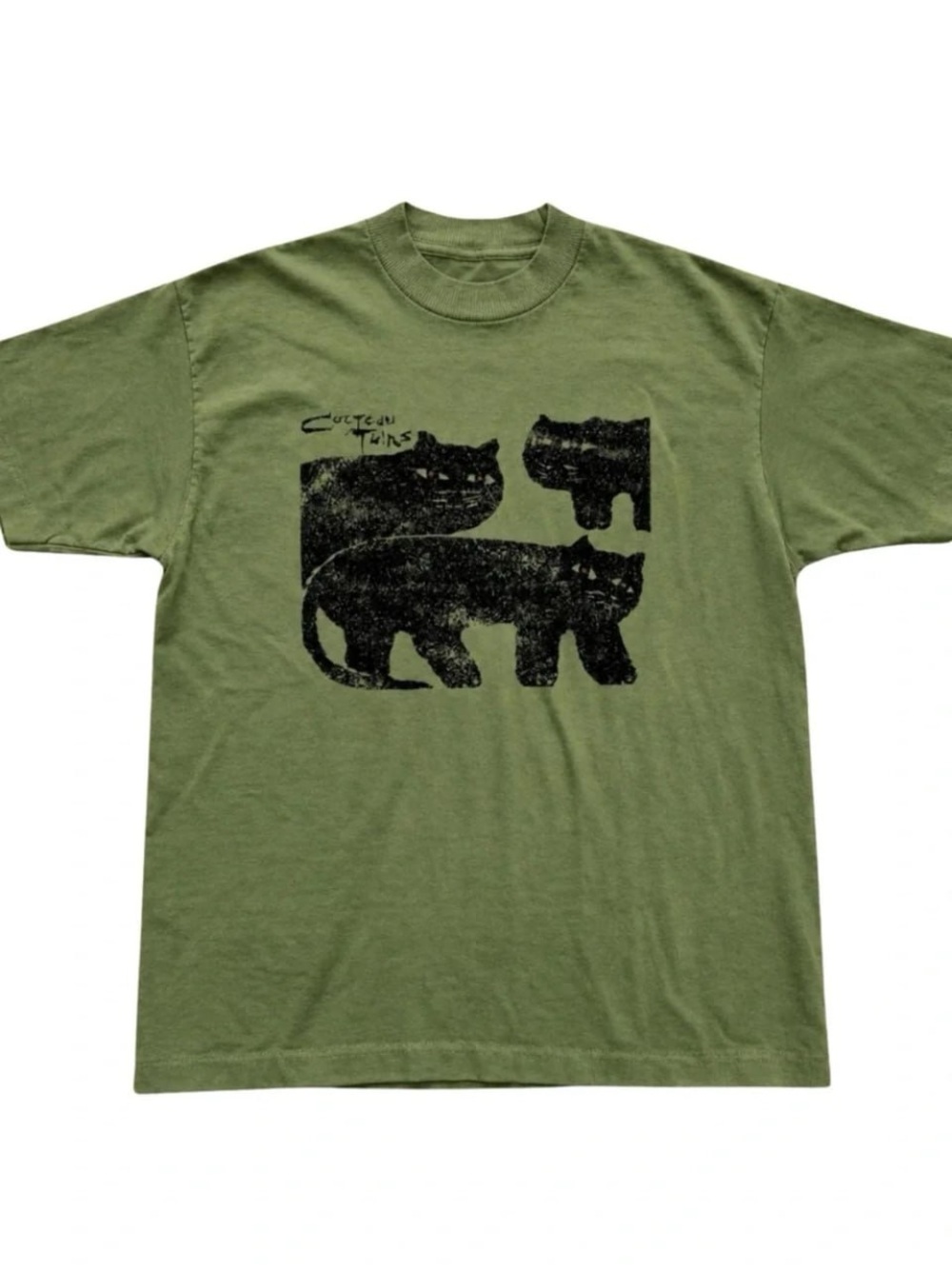 Green Short Sleeve Tee with Black Cat Graphic